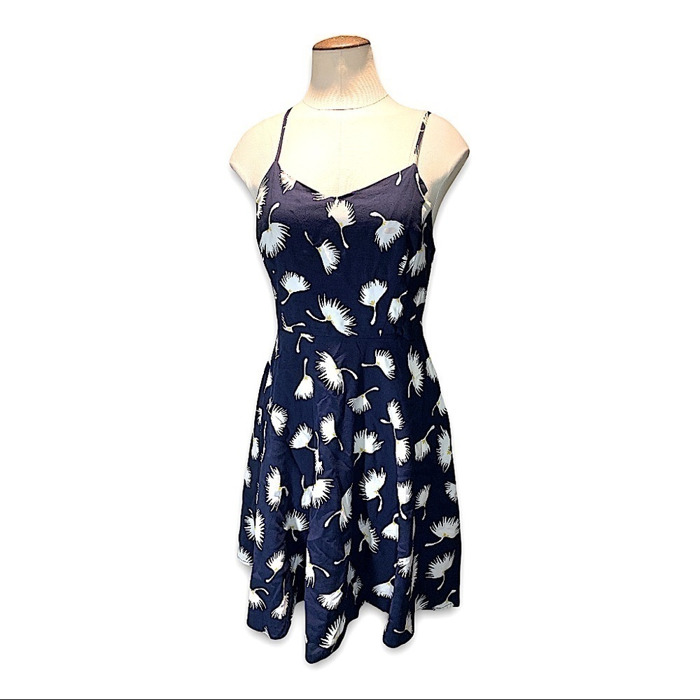 Navy Blue Floral Dress Sz S Smocked Fit Flare Tank Dress Feminine Sundress Y2K
